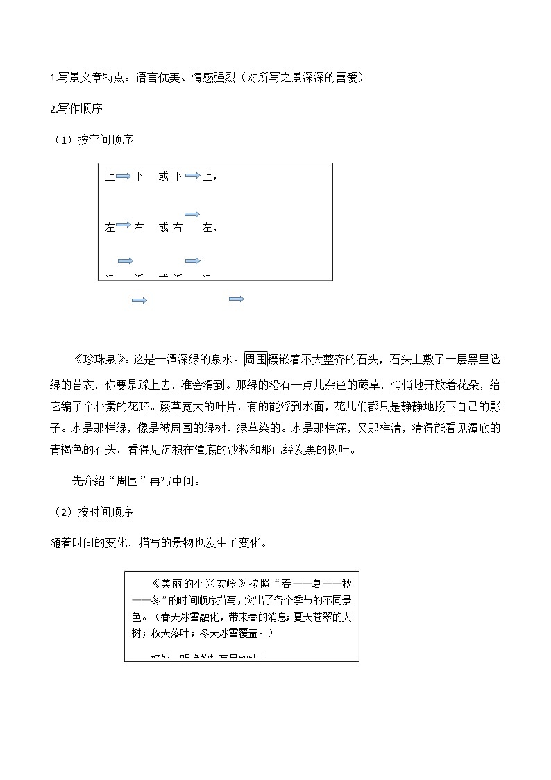 【精品讲义】四年级（语文）上册  拓展训练讲义 第16讲：赏析写景文章借景抒情及写景顺序的技巧（教师版）第3页