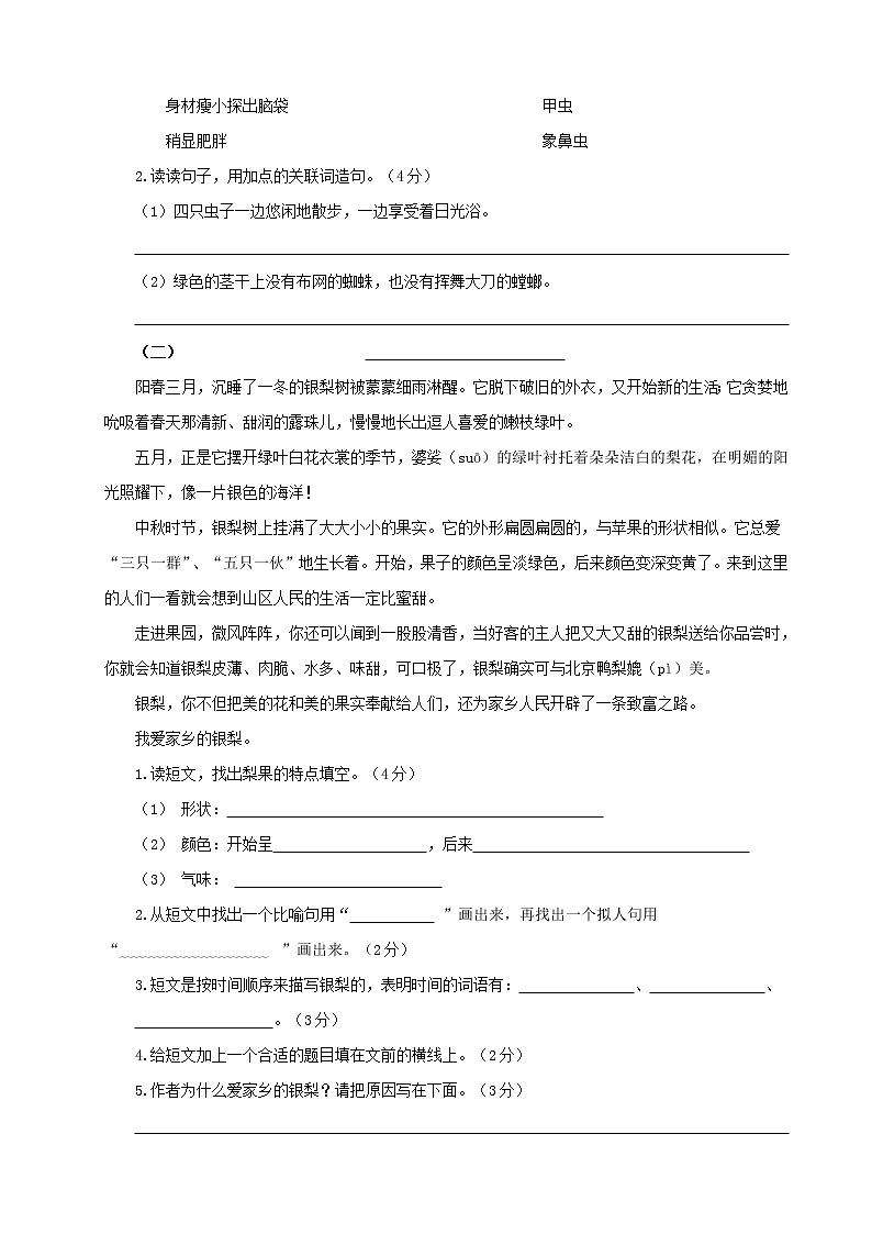 三年级上册语文试题期中试卷人教部编版（含答案）03