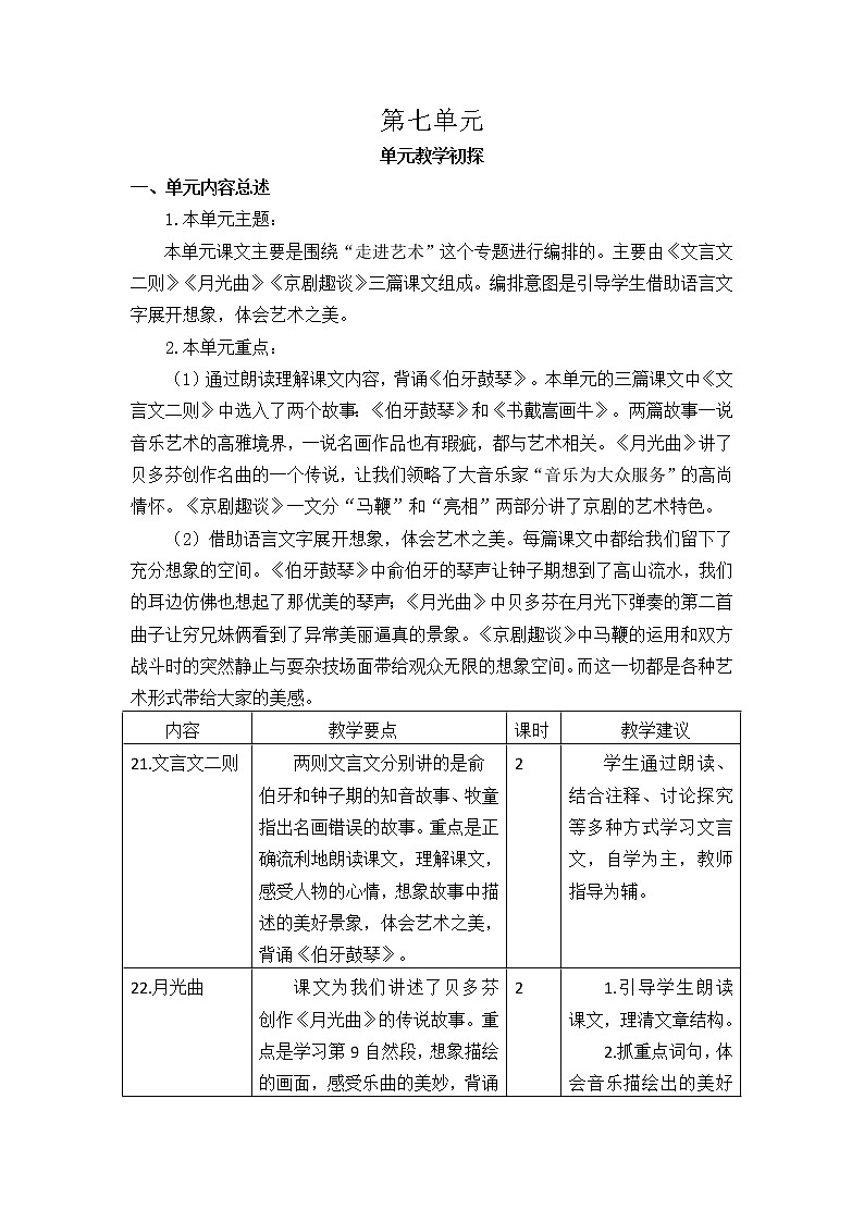 人教部编版六年级语文上册备课素材第七单元教学初探第1页