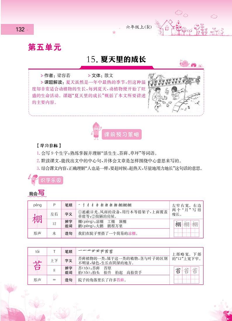 人教部编版六年级语文上册备课素材知识详解 第五单元第1页