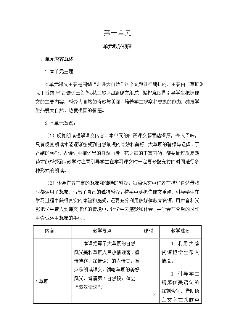 人教部编版六年级语文上册备课素材第一单元教学初探第1页