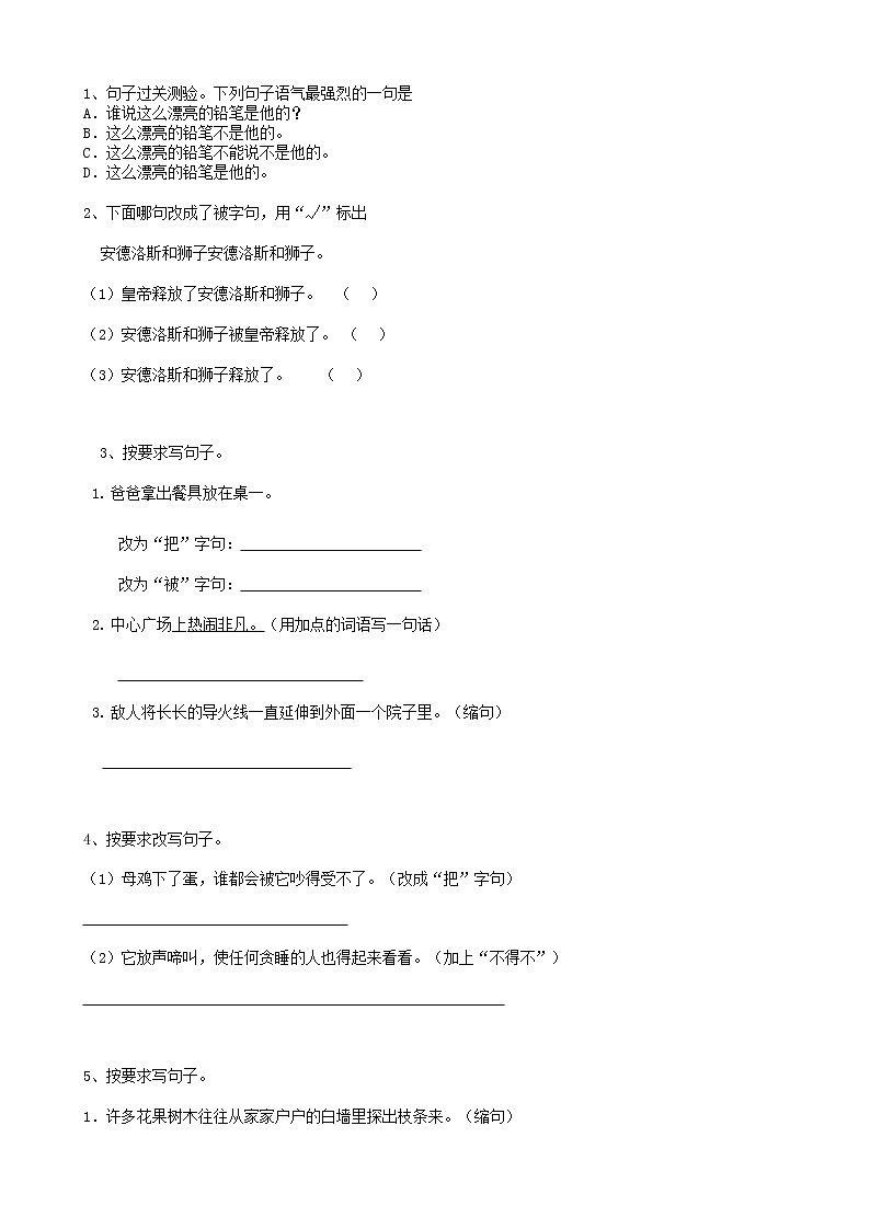 部编版语文18小升初句法句式-被字句-把字句-感叹句（16页） 试卷01
