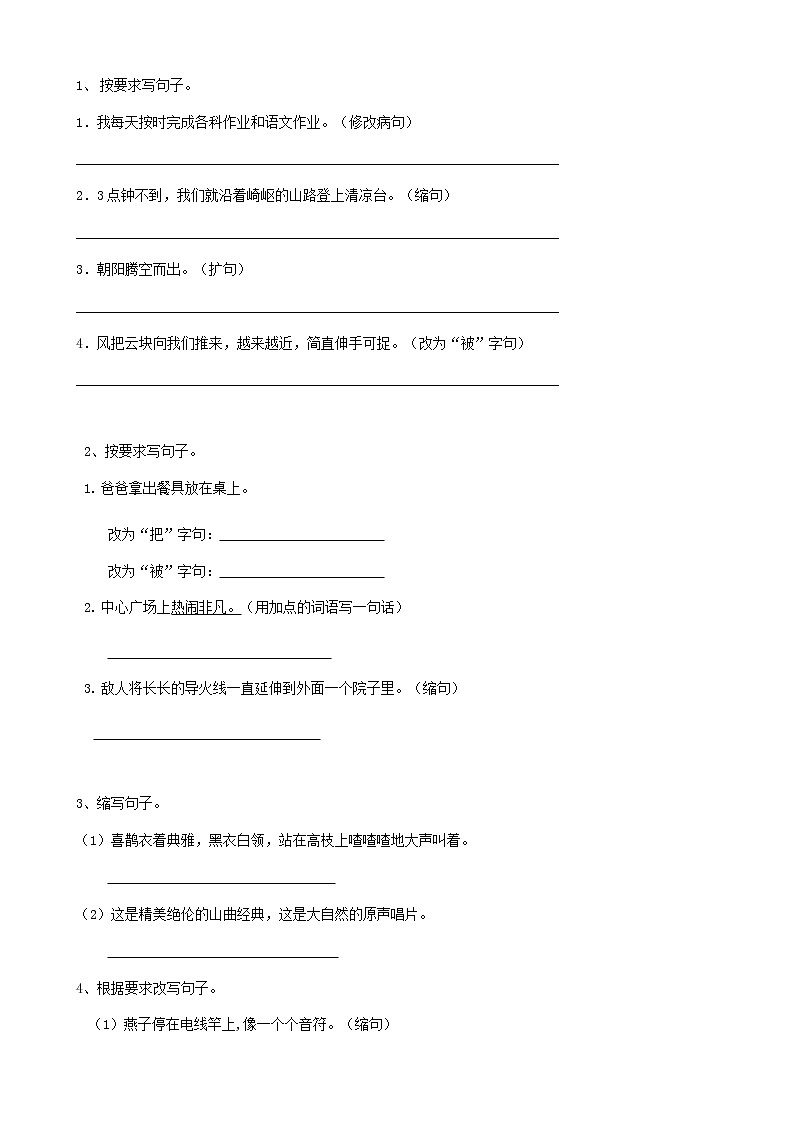 部编版语文25小升初句法缩写句子（11页） 试卷01