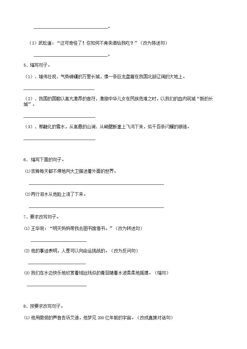 部编版语文25小升初句法缩写句子（11页） 试卷02