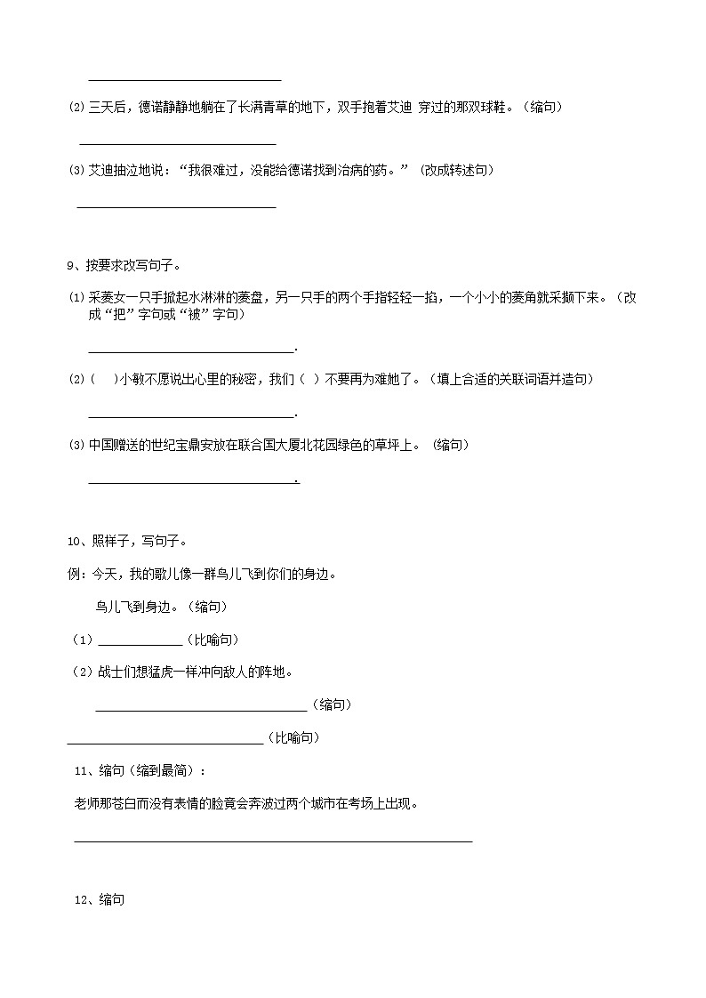 部编版语文25小升初句法缩写句子（11页） 试卷03