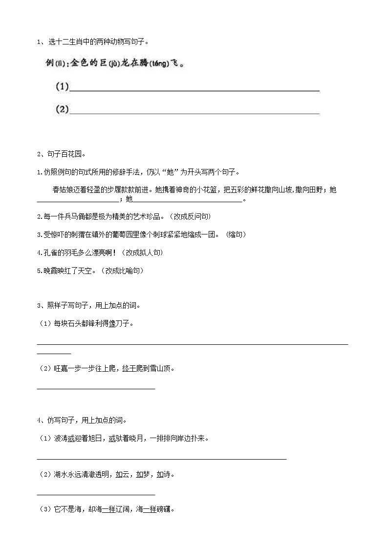 部编版语文16小升初句法仿写句子（14页）第1页