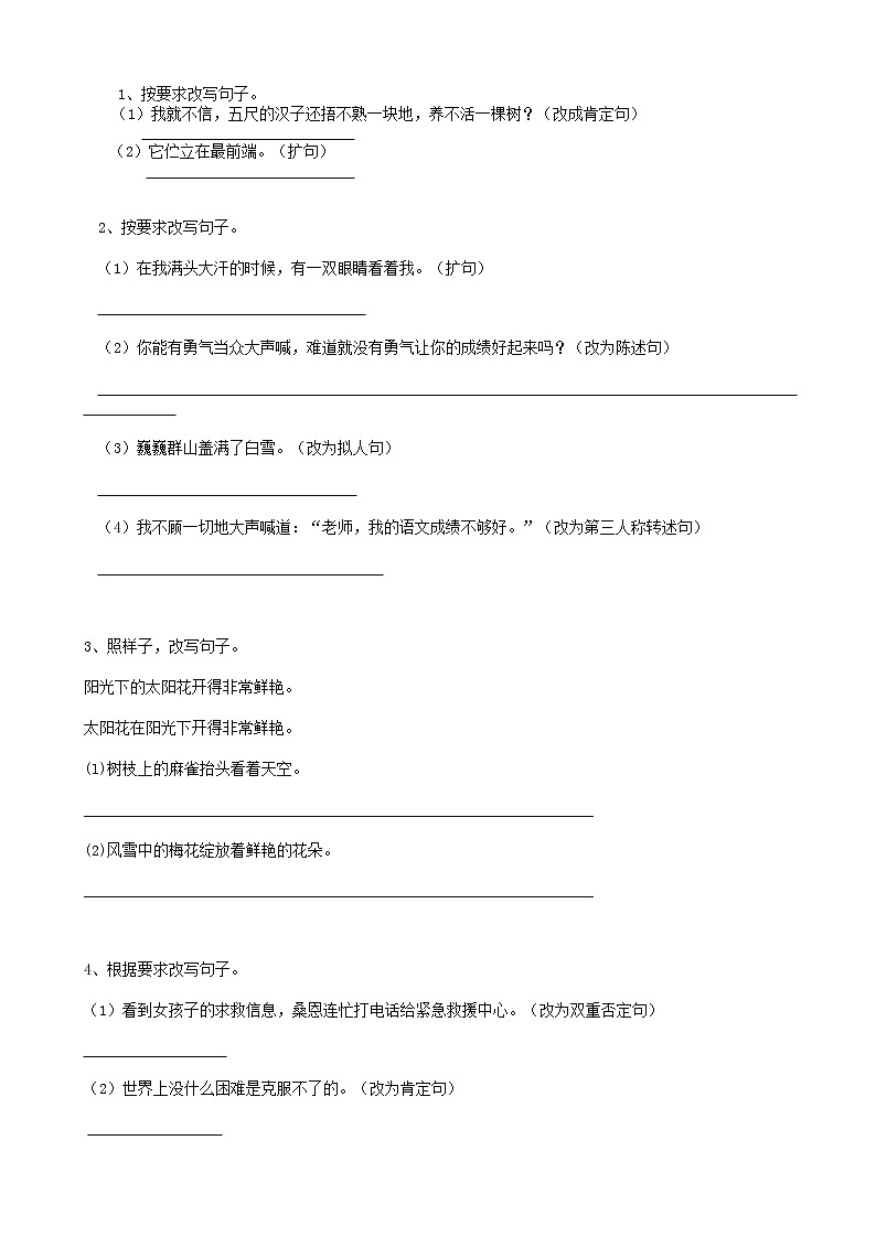 部编版语文17小升初句法改写句子（9页）第1页