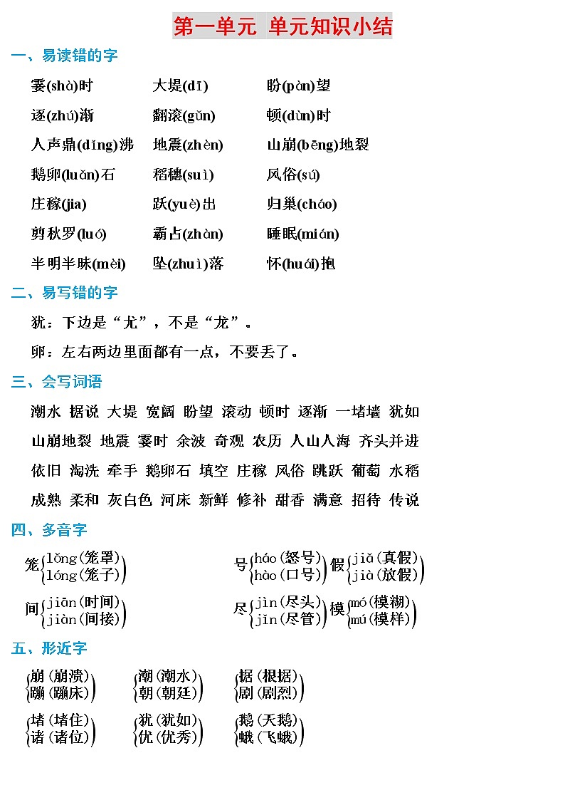 部编语文四年级上册期末复习知识点汇总01