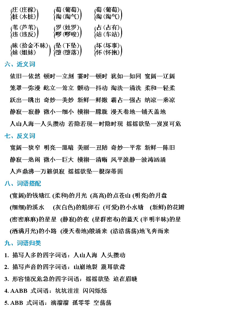 部编语文四年级上册期末复习知识点汇总02