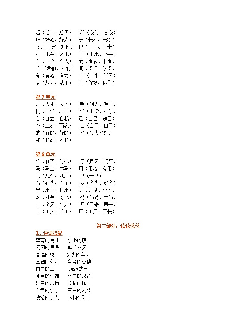 部编语文一年级上册期末复习知识点汇总02