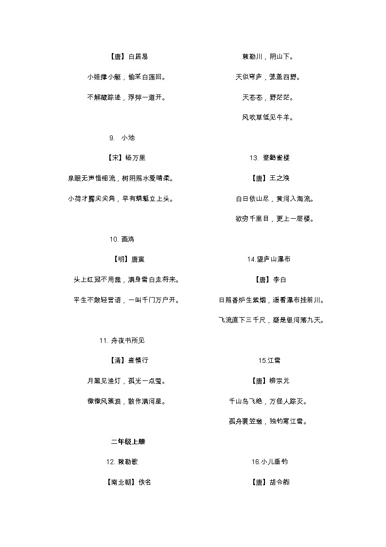 部编版语文小升初专题复习：1-6年级必背古诗词大全02