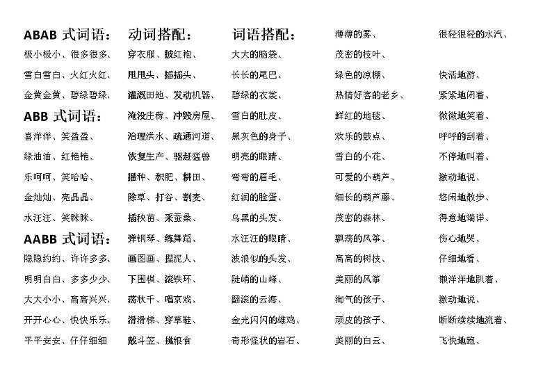 部编版语文二年级上册各类词语汇总第1页