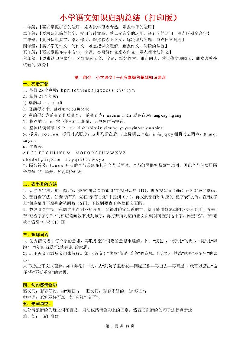 （超详）小学语文知识点归纳汇总第1页