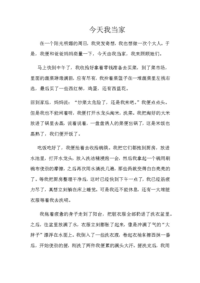 小学作文《今天我当家》教师范文第1页