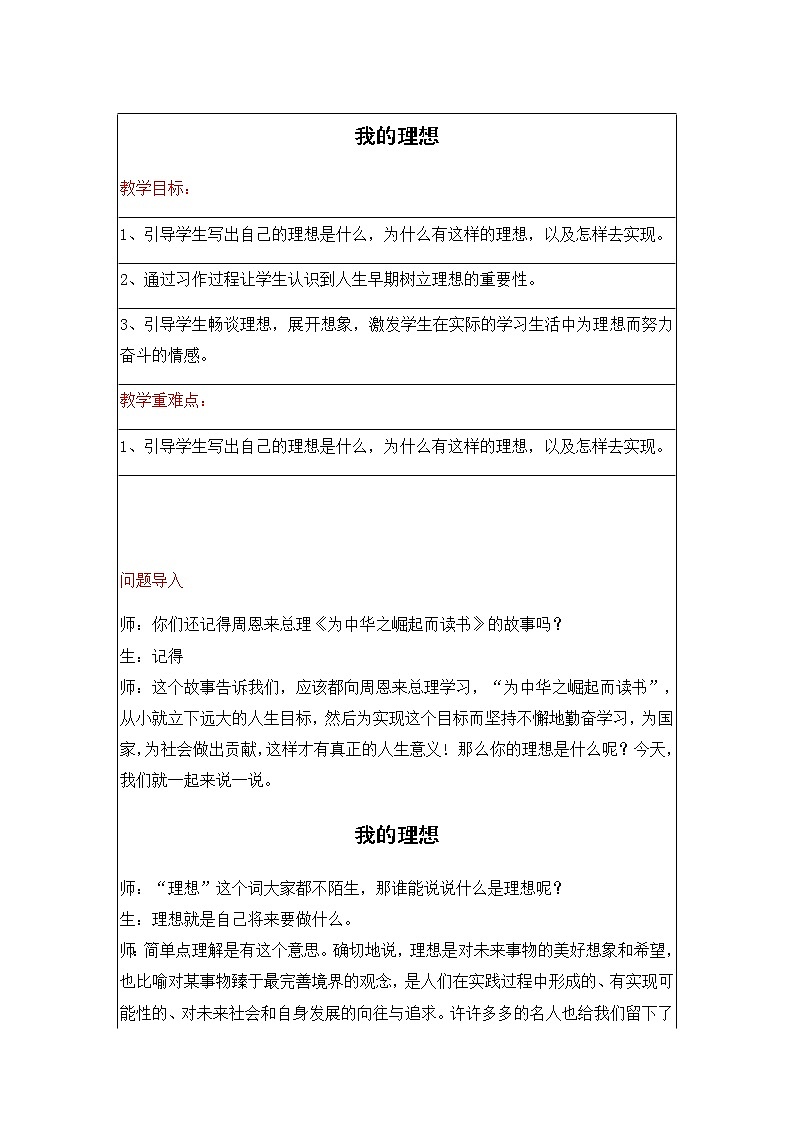 小学作文《我的理想》教案01