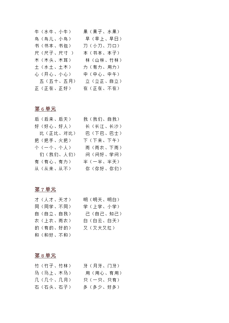 部编版一年级语文上册全部知识点汇总(完整编版)02