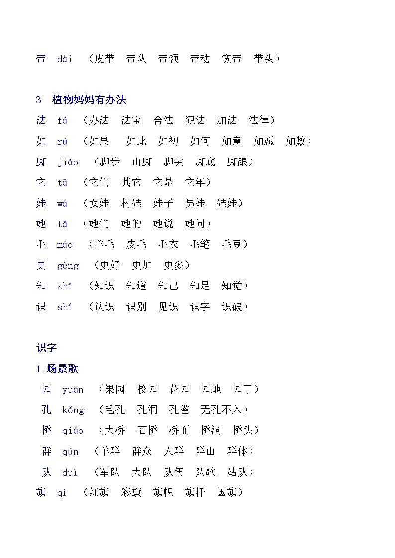 部编版二年级上册写字表生字注音及组词02