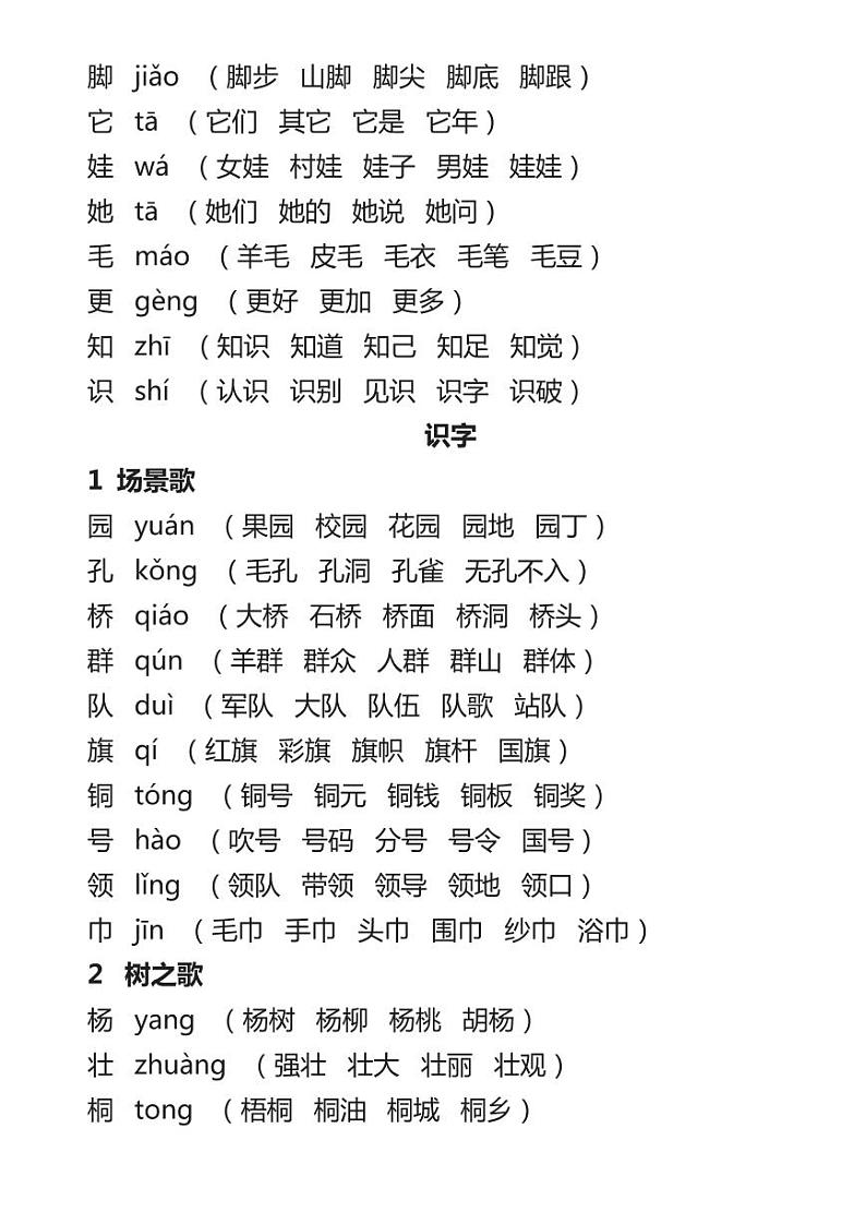 部编版二年级上册组词表02