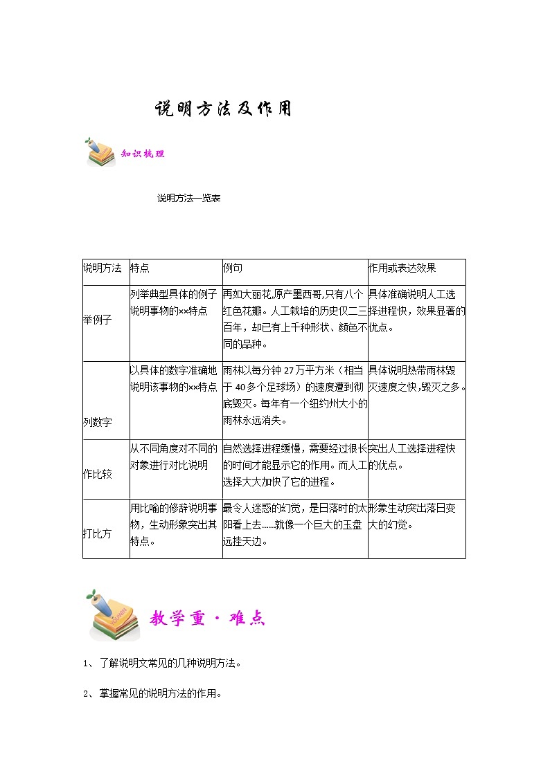 【精品】五年级上册阅读作文培优讲义  第1讲：说明方法及作用（教师版）第1页