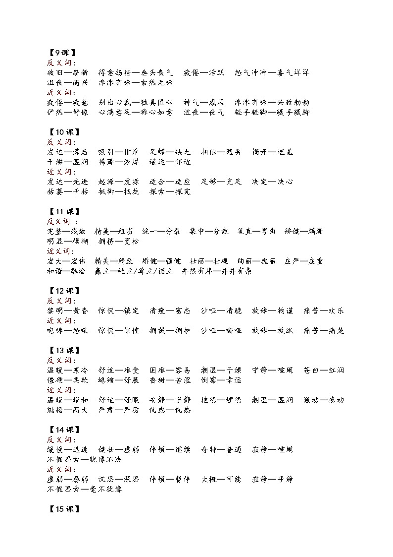六年级语文上册近义词+反义词第2页