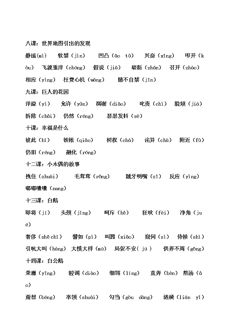 部编版四年级上册语文易错字音汇总 试卷02