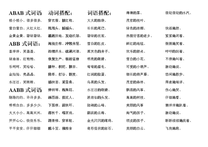 部编版二上语文期末复习之各类词语 试卷01