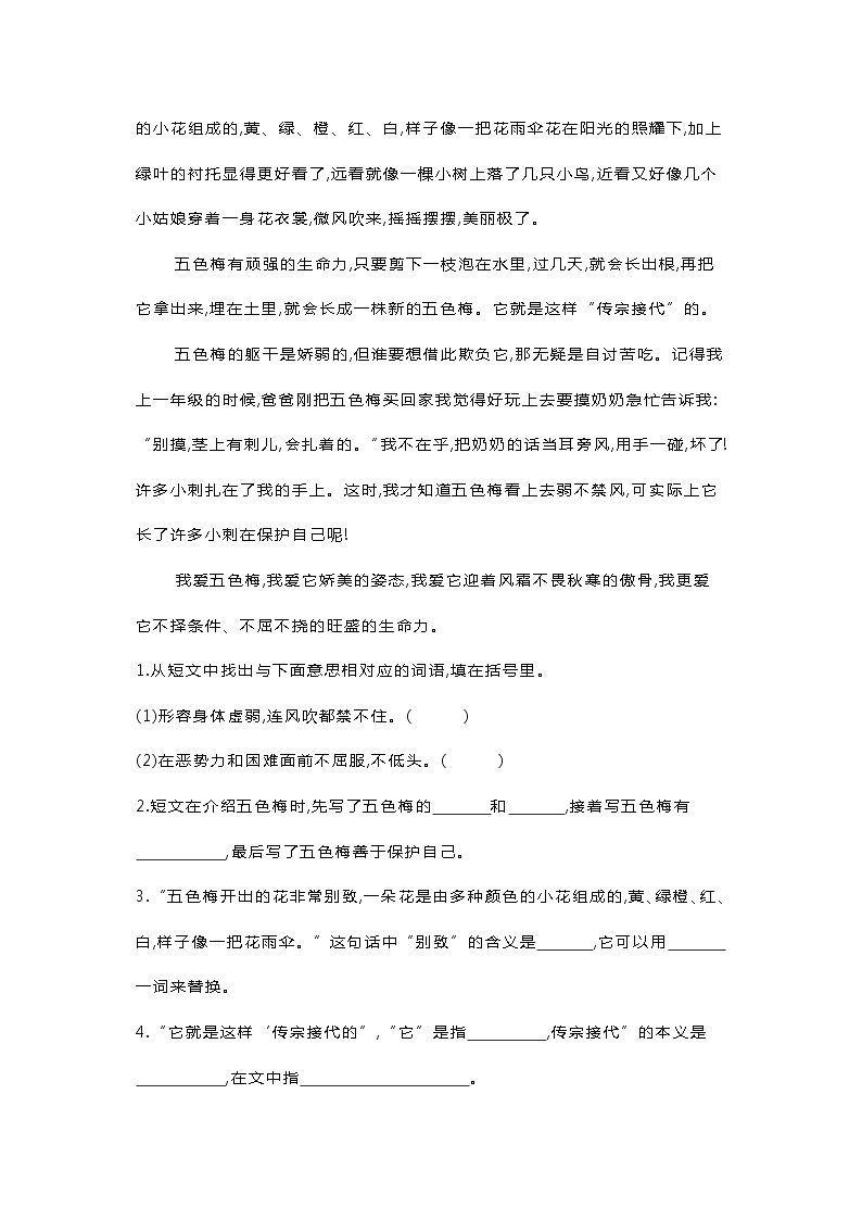 部编版三年级语文上册期末基础知识、课外阅读测试（带答案）02