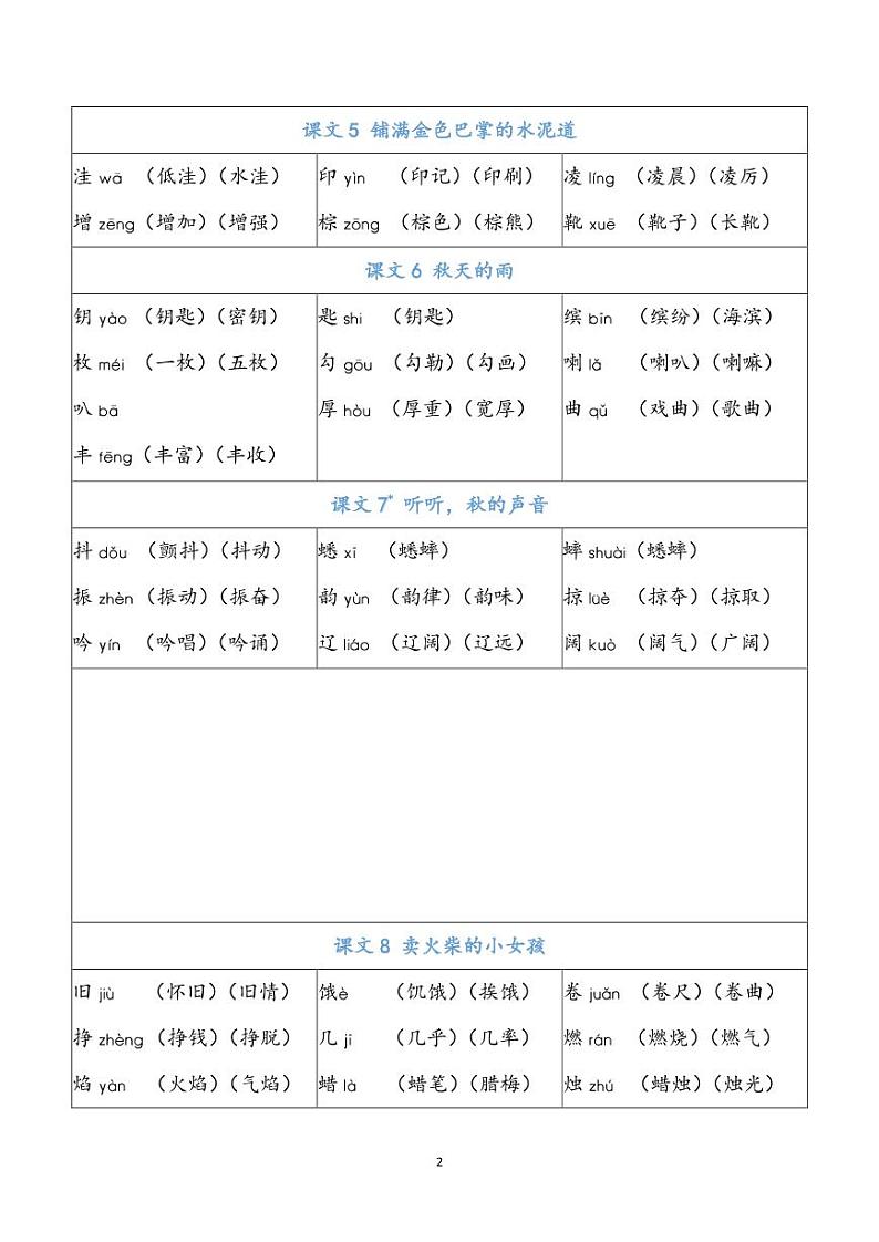 部编版三年级语文上册识字表大全 试卷02
