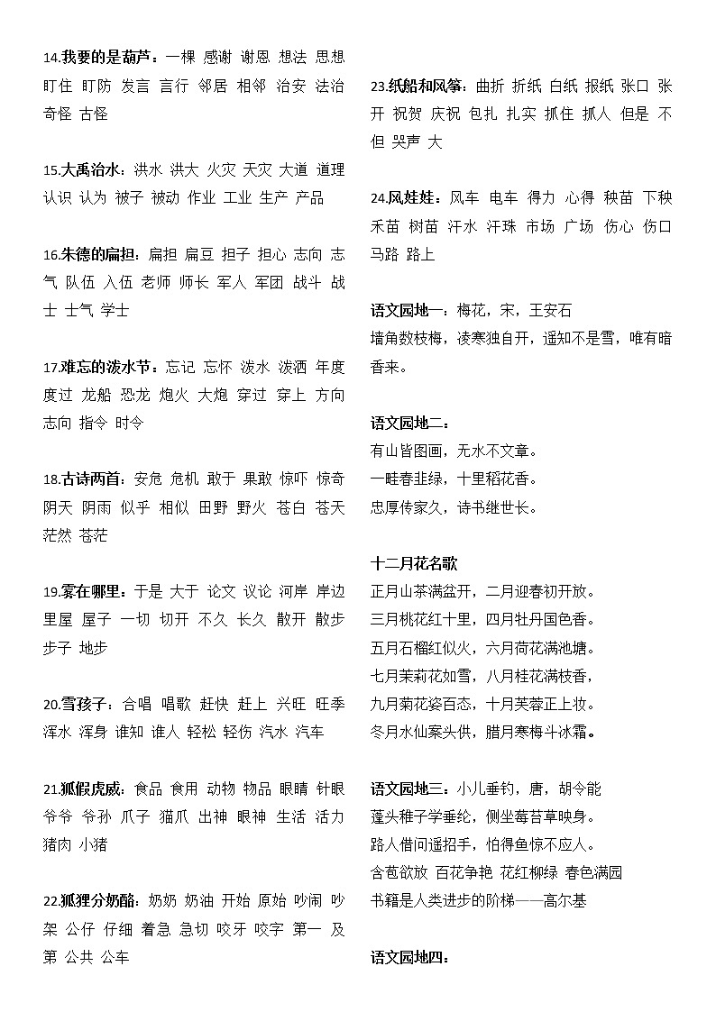 部编版二上语文期末复习之【复习必背资料】 试卷02