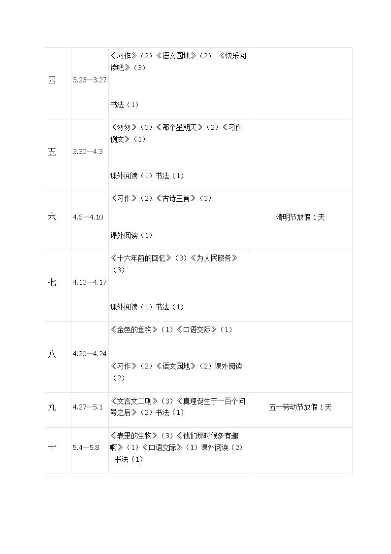 部编版语文六年级下册教学计划02