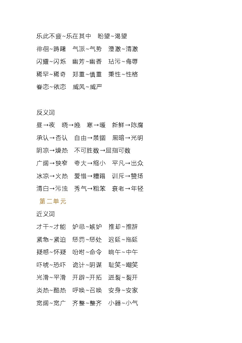 部编版语文五年级下册近义词反义词汇总 学案02