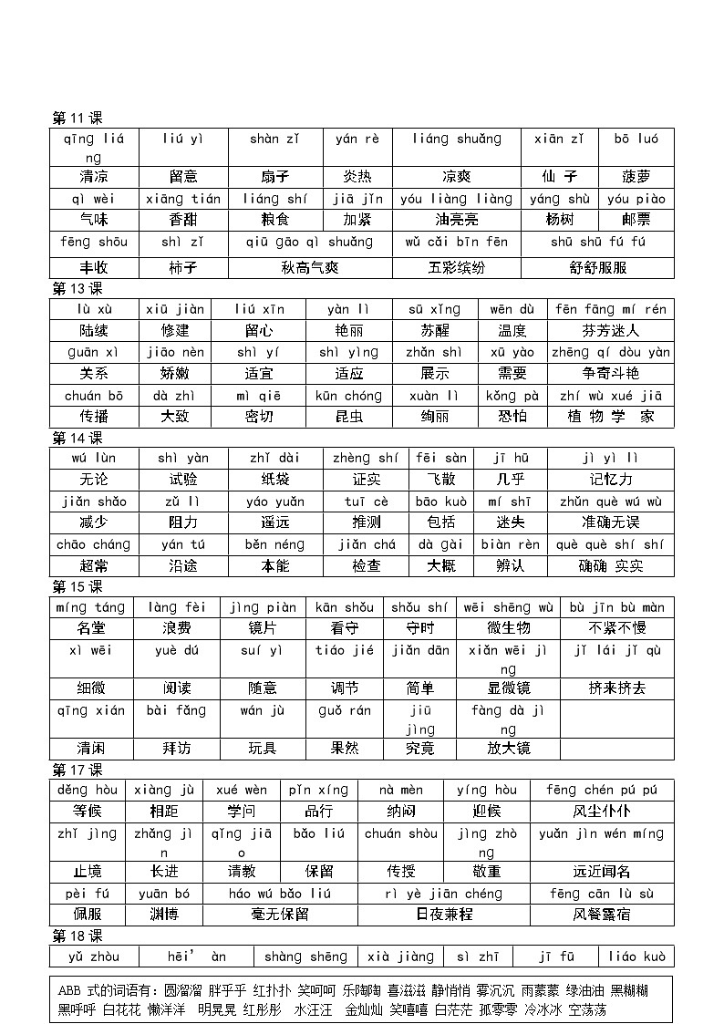 部编版三年级语文上册词语表及期末复习资料 学案02
