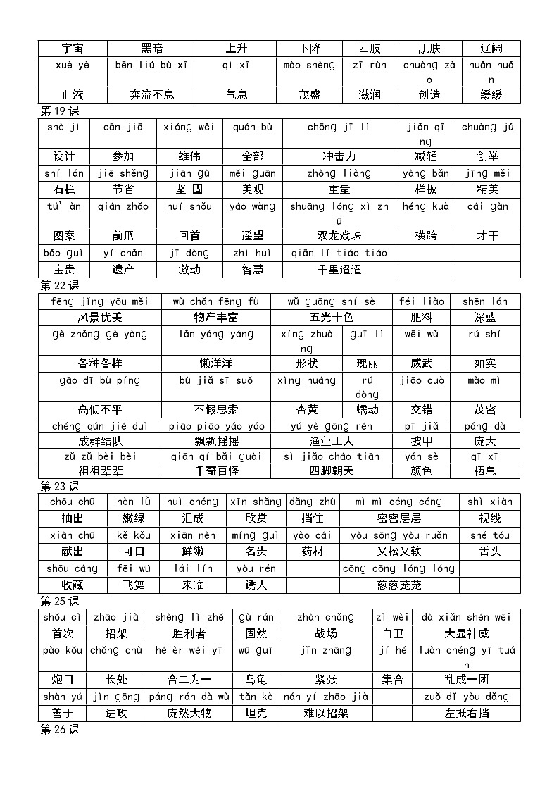 部编版三年级语文上册词语表及期末复习资料 学案03
