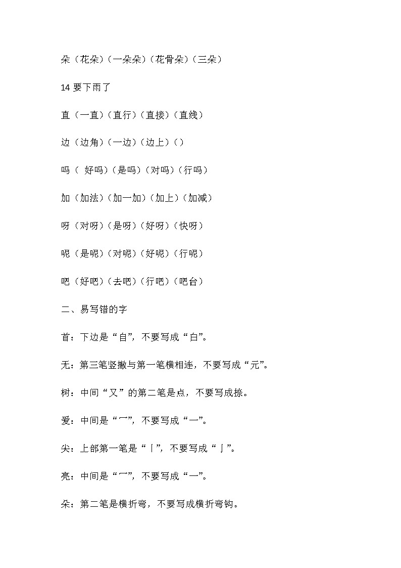 部编版一年级语文下册第六单元 知识要点归纳02