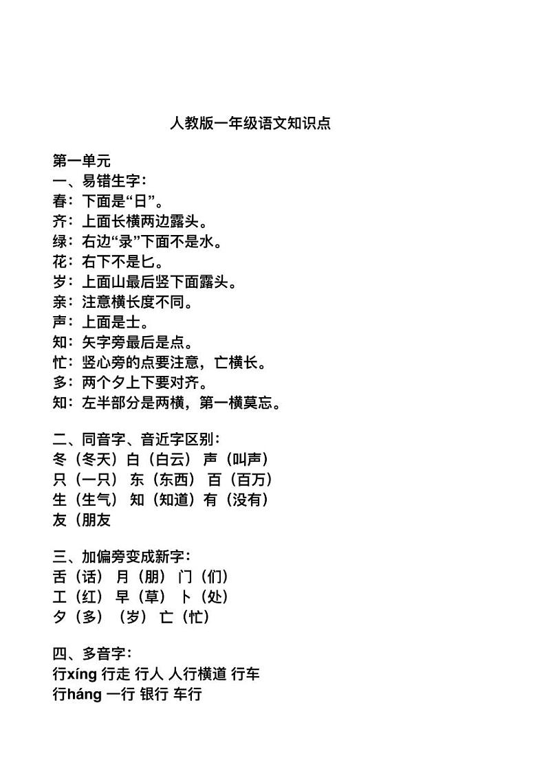 部编版一年级语文下册知识点总结梳理 (2)01