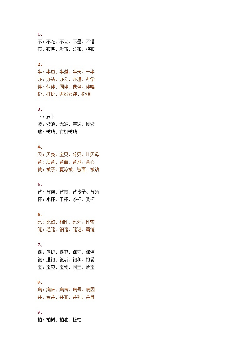 三年级下册语文同音字集锦 学案01