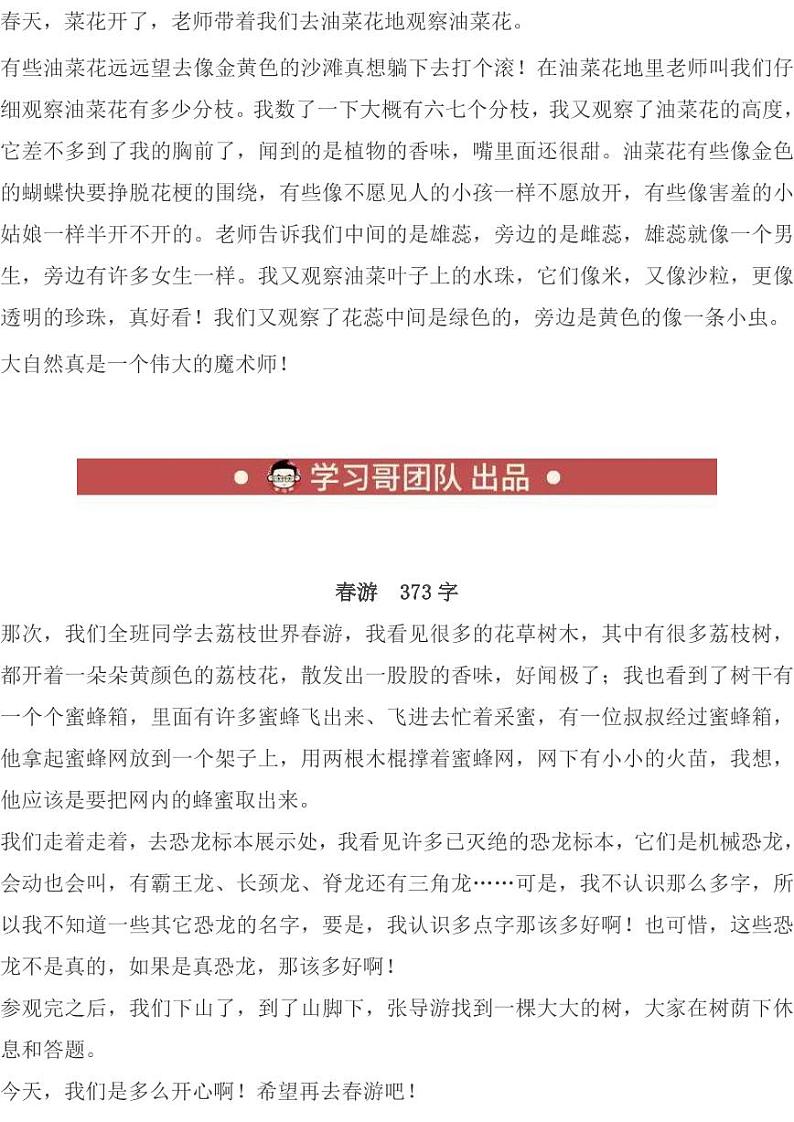 小升初关于春游的小学作文范文大汇总--3-24第2页