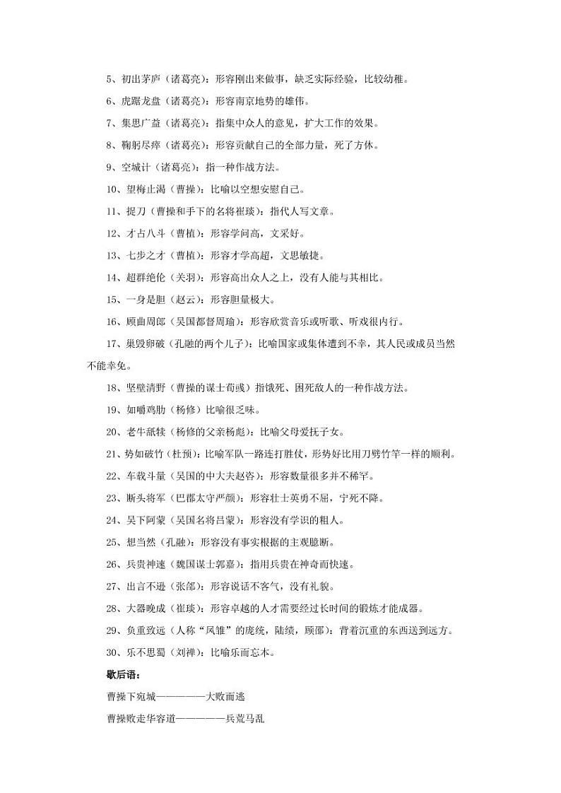 小升初关于三国演义的成语和歇后语 试卷03
