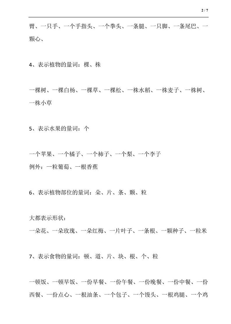 小升初量词18类：汉语量词全收尽 试卷02