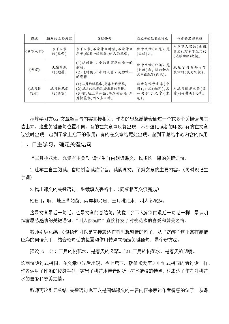 第一单元 4.三月桃花水 优质教案（含教学反思）02