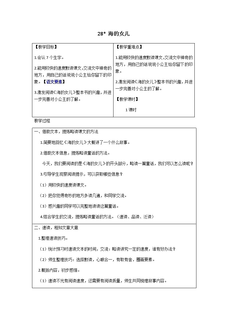 第八单元 28.海的女儿 优质教案（含教学反思）01