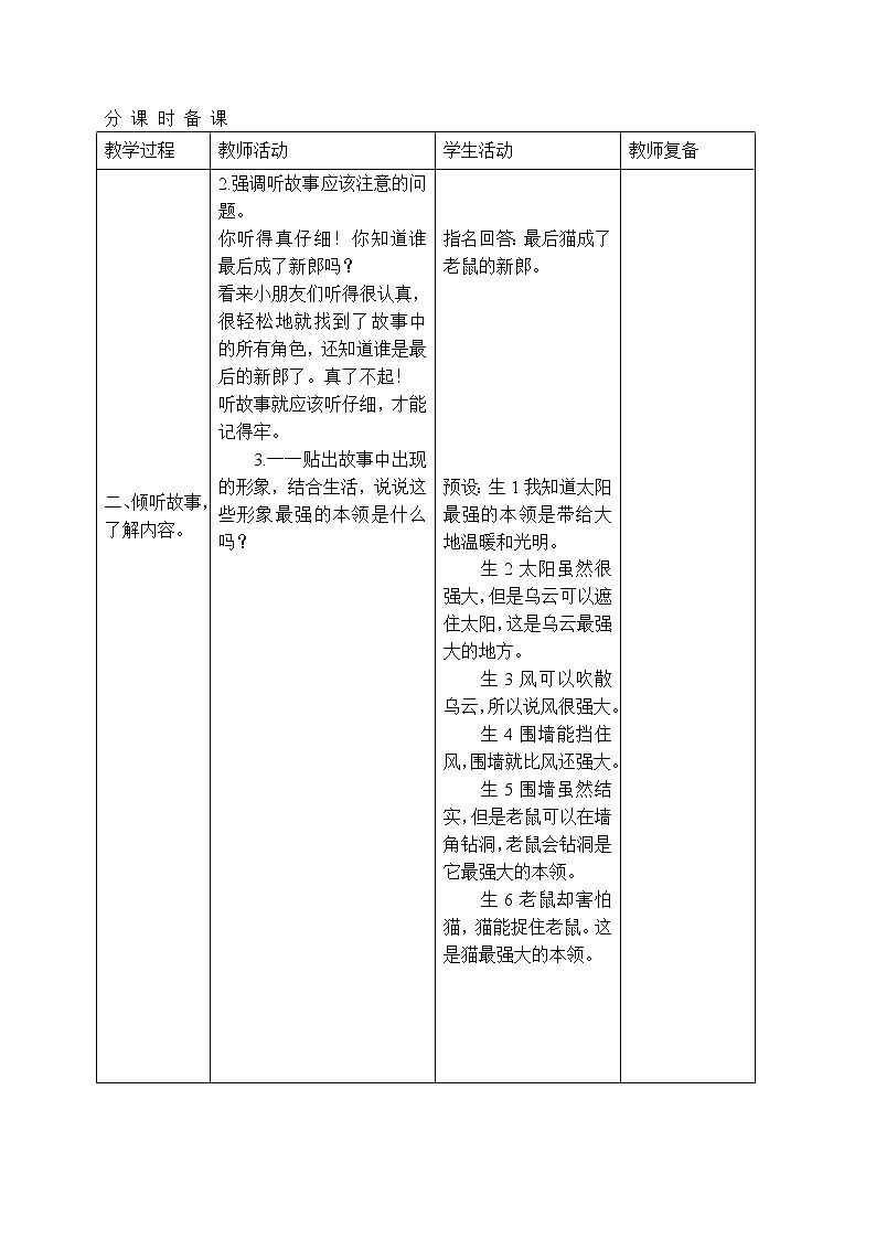 人教部编版口语交际：听故事，讲故事 教案 (表格式)02