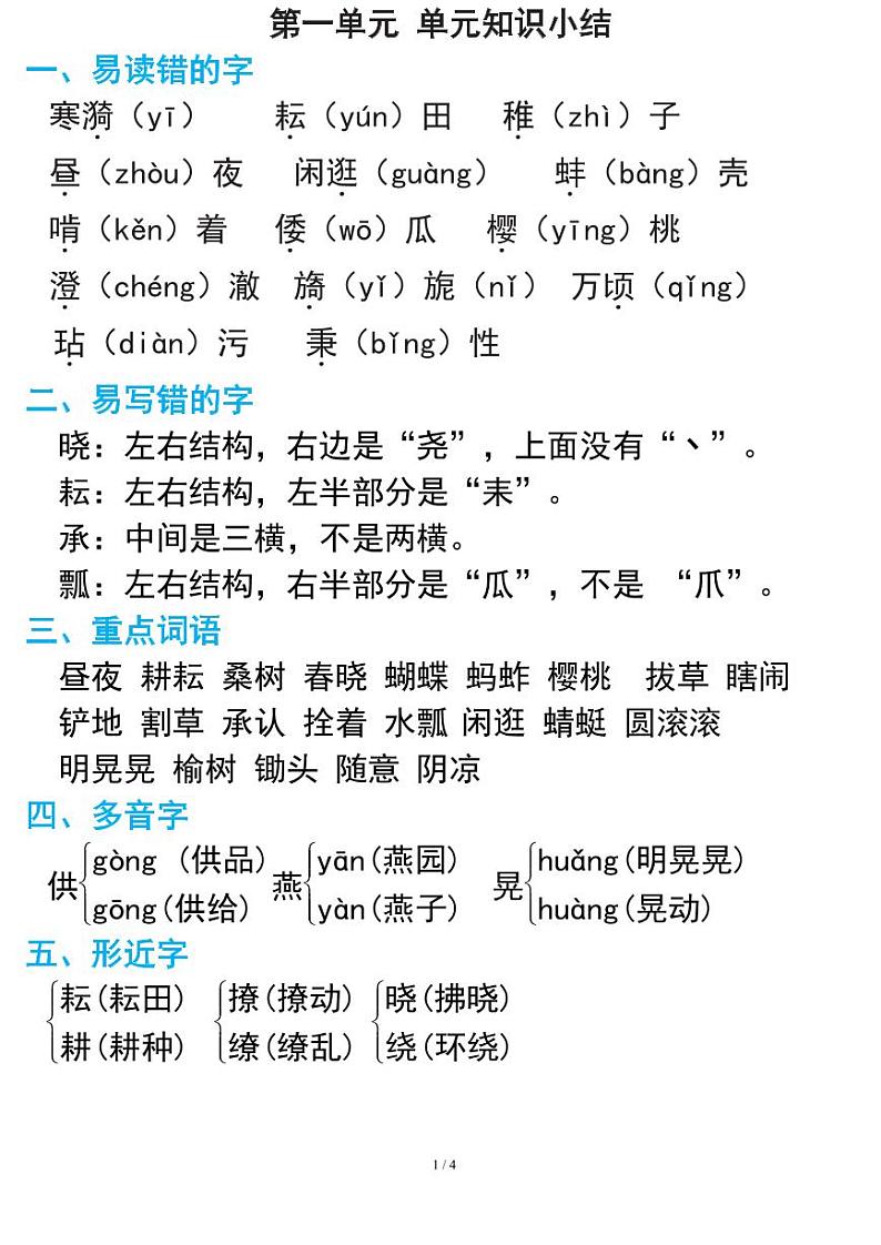 部编版小学语文五年级下册第一单元知识点总结01