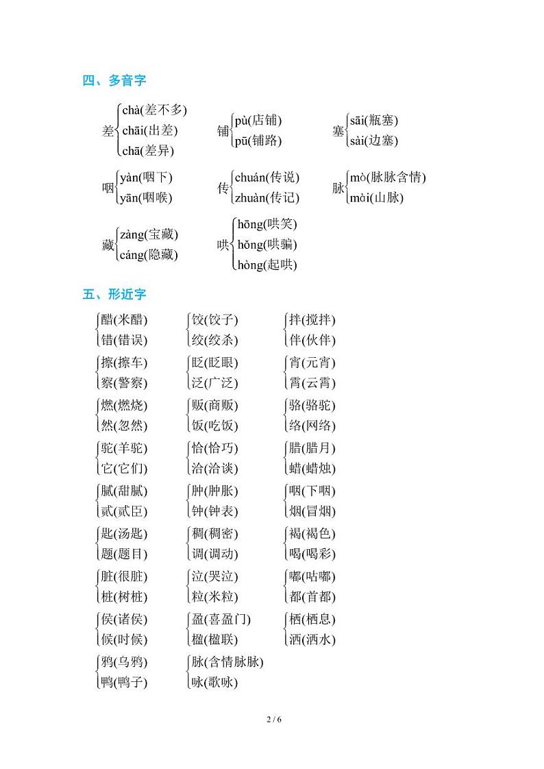 部编版小学语文六年级下册全册知识点总结03
