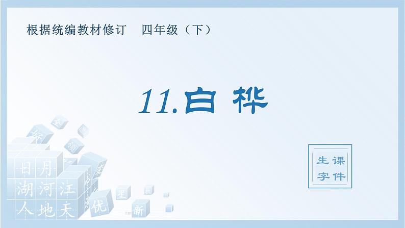 人教部编版语文四年级下册 11.白桦（生字+听写）PPT课件01