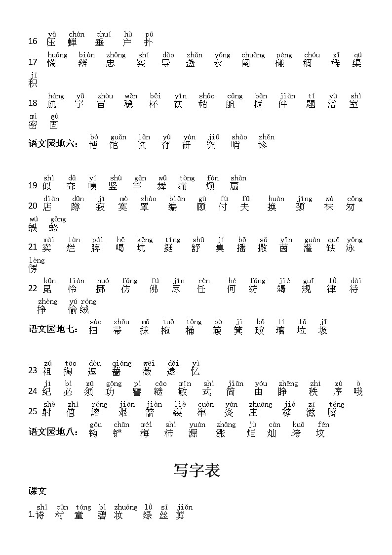 部编版二年级语文下册生字总汇(所有均注音正式版) 学案03