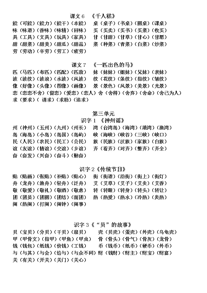 部编版二年级语文下册写字表组词 学案02