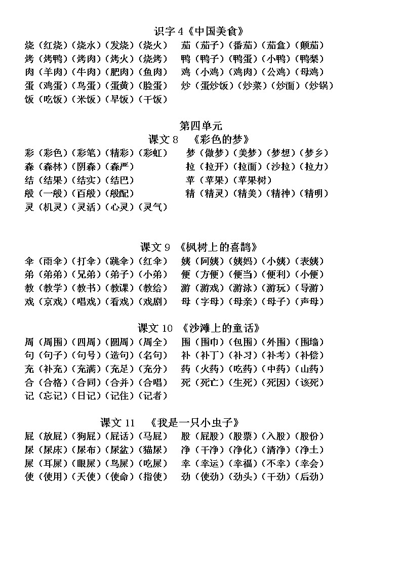 部编版二年级语文下册写字表组词 学案03