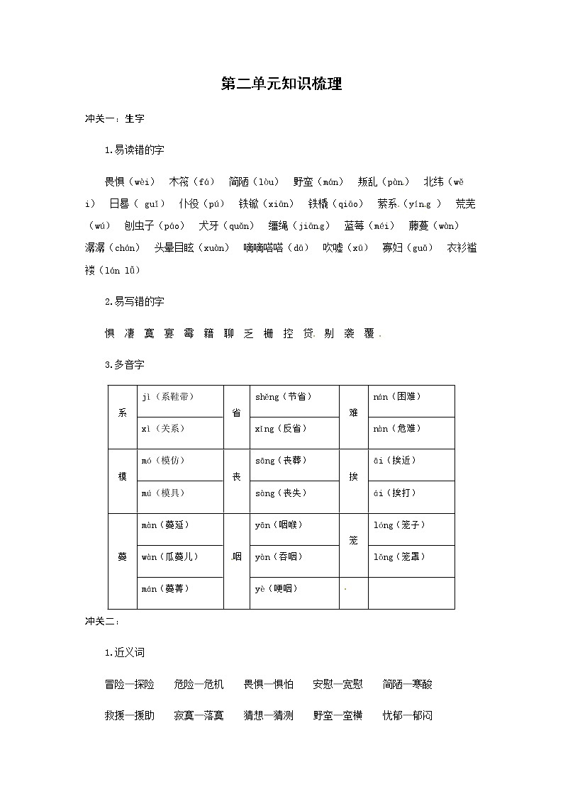 部编版语文六年级下册  第二单元知识梳理01