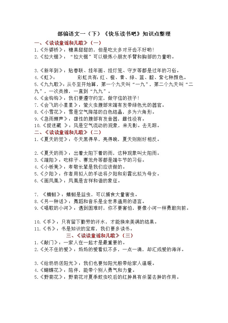 小学语文一年级下册部编版《快乐读书吧》知识点整理01